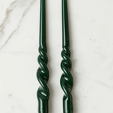 Lacquered Tall Twisted Taper Candles, Spruce, Set of 2 - Etu Home - Gaines Jewelers