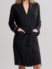 LMJ Robe with Piping - Black/ M - Barefoot Dreams - Gaines Jewelers