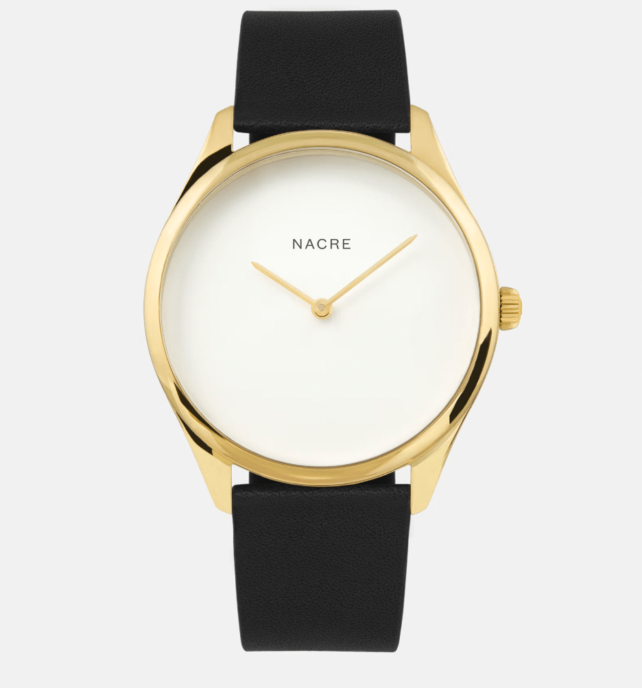 Lune Black Leather Watch in Gold - Gaines Jewelers