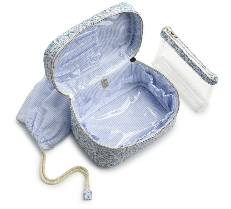 Luxe Train 2 - Cosmetic Case Hamptons Floral with Chambray Pinstripe Liner - TRVL Design - Gaines Jewelers