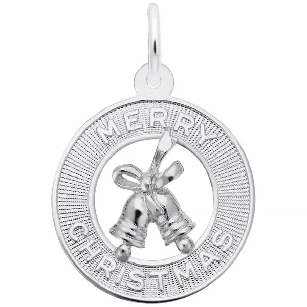 Merry Christmas Bells Disc Charm - Sterling Silver - Rembrandt Charms - Gaines Jewelers