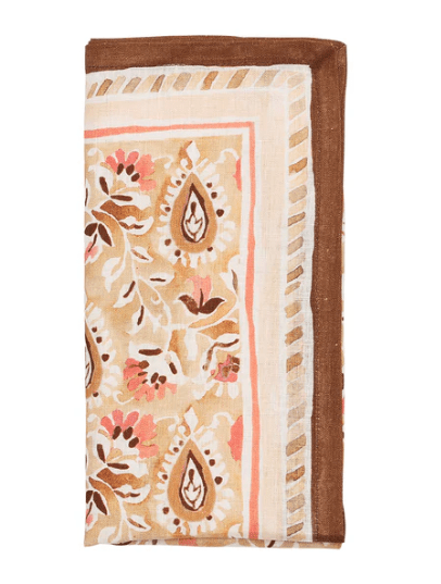 Mira Napkin in Brown & Coral, Set of 4 - Kim Seybert - Gaines Jewelers