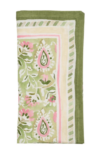Mira Napkin in Green & Pink, Set of 4 - Kim Seybert - Gaines Jewelers