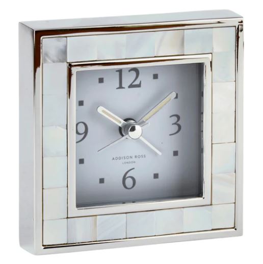 Mother of Pearl Silver Alarm Clock - Addison Ross - Gaines Jewelers