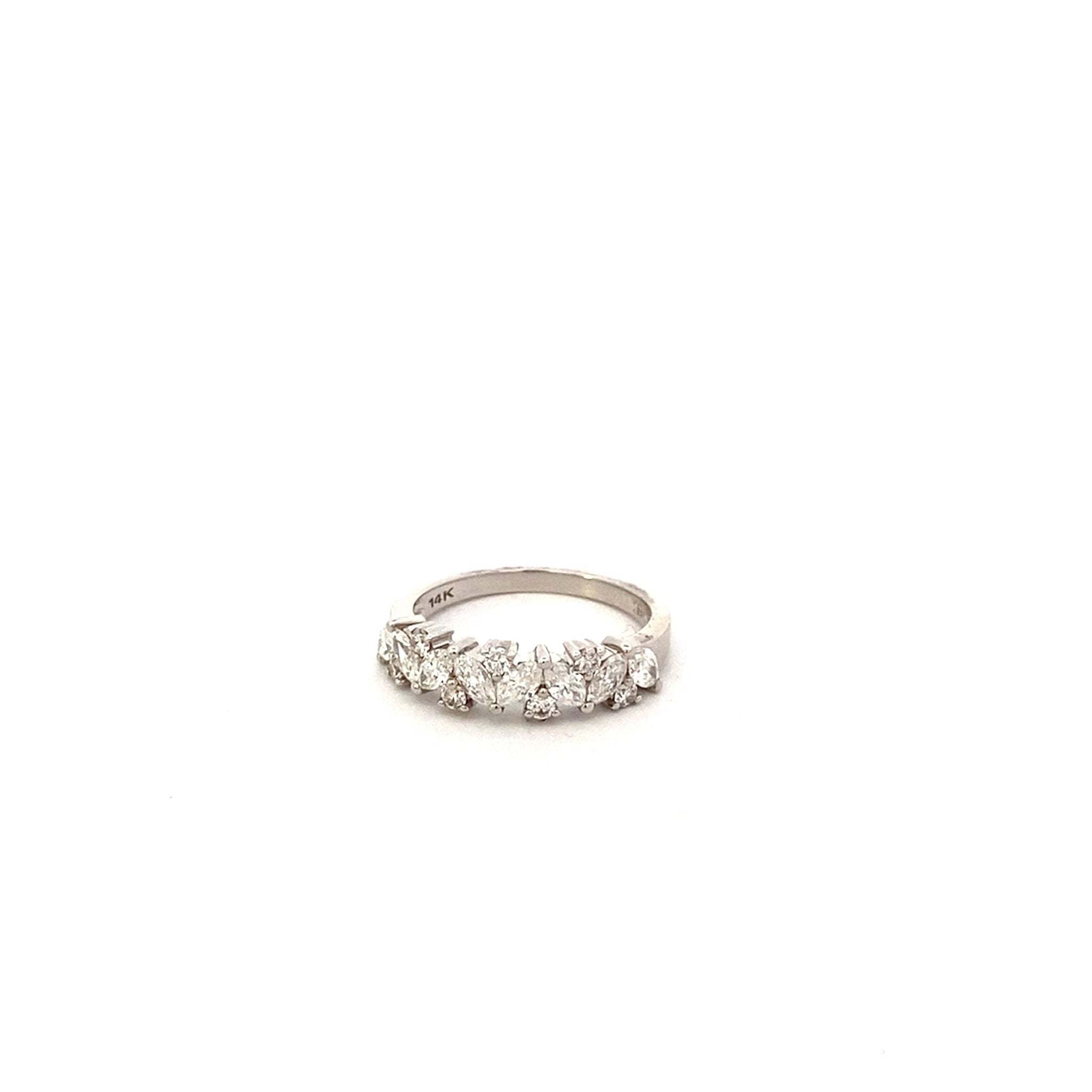 Natural Diamond Anniversary Ring various cuts 14kt wg - Gaines Jewelers