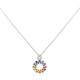 14kt White Gold Multi Color Sapphire and Diamond Circle Necklace - Nemati