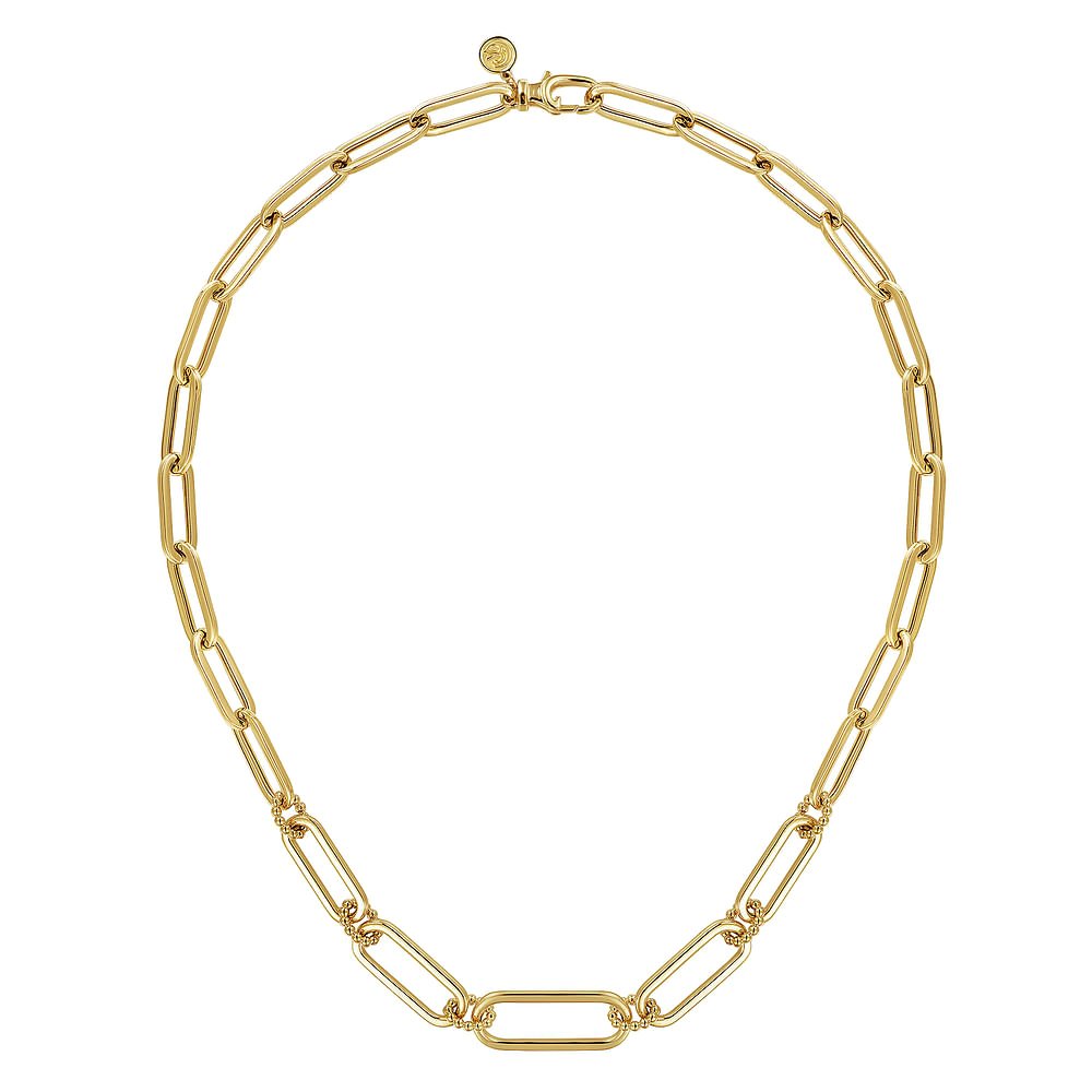 Necklace - 17 inch 14K Yellow Casted Gold Bujukan Ball Link and Hollow Paperclip Link Chain Necklace - Gaines Jewelers