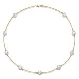 Necklace 9mm pearls accented with diamonds 9 stations 18kt yellow gold - Gaines Jewelers