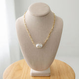 Necklace Baroque pearl on end baroque pearl paperclip - Gaines Jewelers