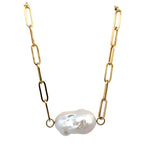 Necklace Baroque pearl on end baroque pearl paperclip - Gaines Jewelers