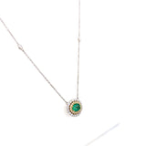 Necklace emerald with double diamond halo on diamond by yard chain - Gaines Jewelers