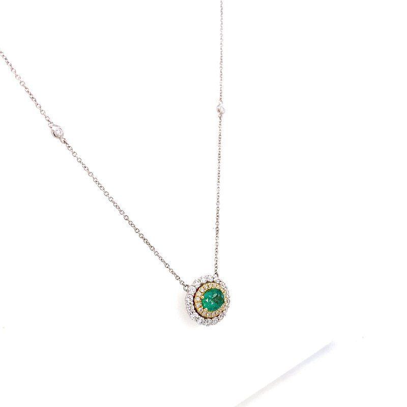 Necklace emerald with double diamond halo on diamond by yard chain - Gaines Jewelers