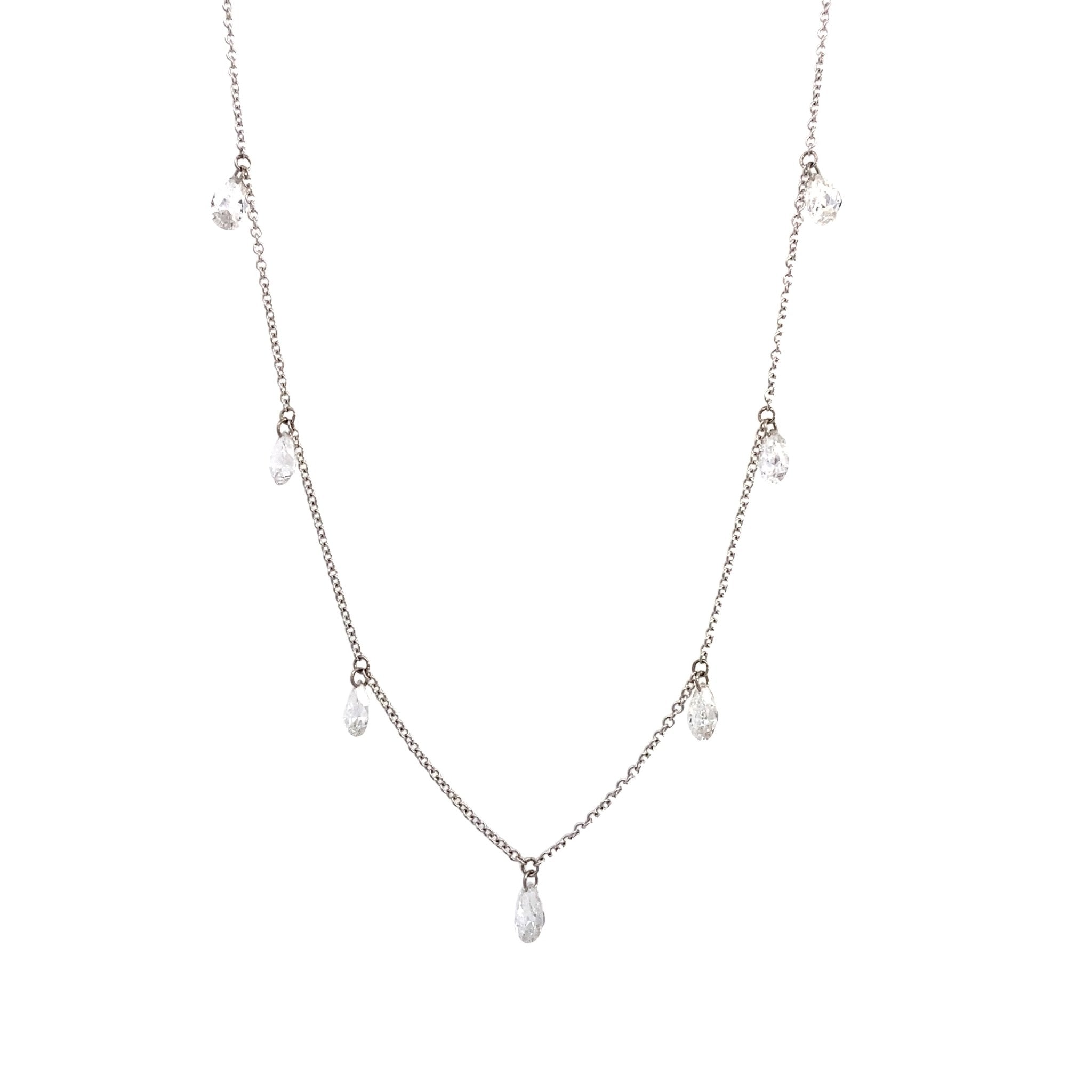 Necklace lab diamond dangling stations 14kt white gold - Gaines Jewelers