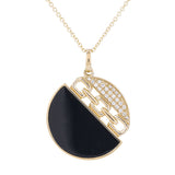 Necklace - onyx & diamond pendant, round with cut work 14kt yellow gold - Gaines Jewelers