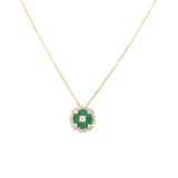 Necklace round cluster of emeralds and diamonds fixed on a chain 18kt yellow gold - Gaines Jewelers