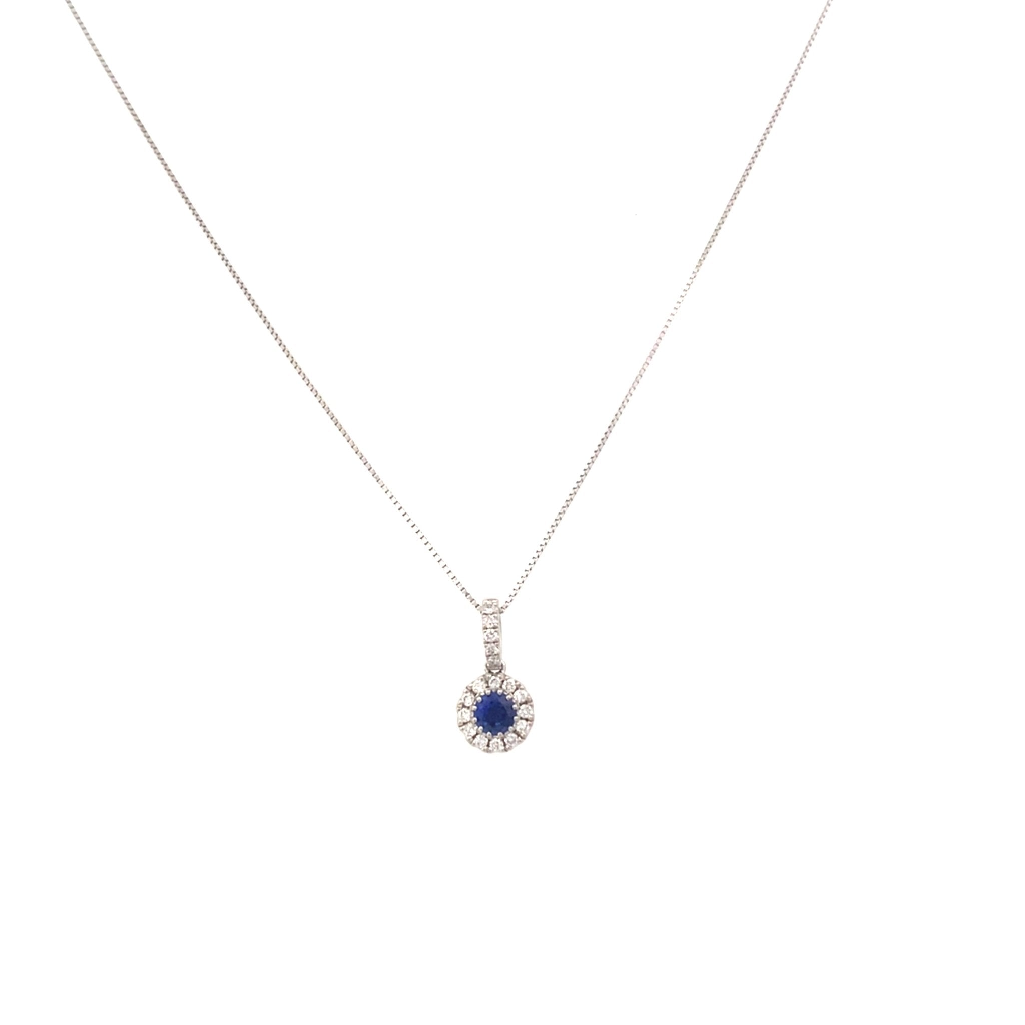 Necklace sapphire and diamond pendant 14kt white gold - Gaines Jewelers