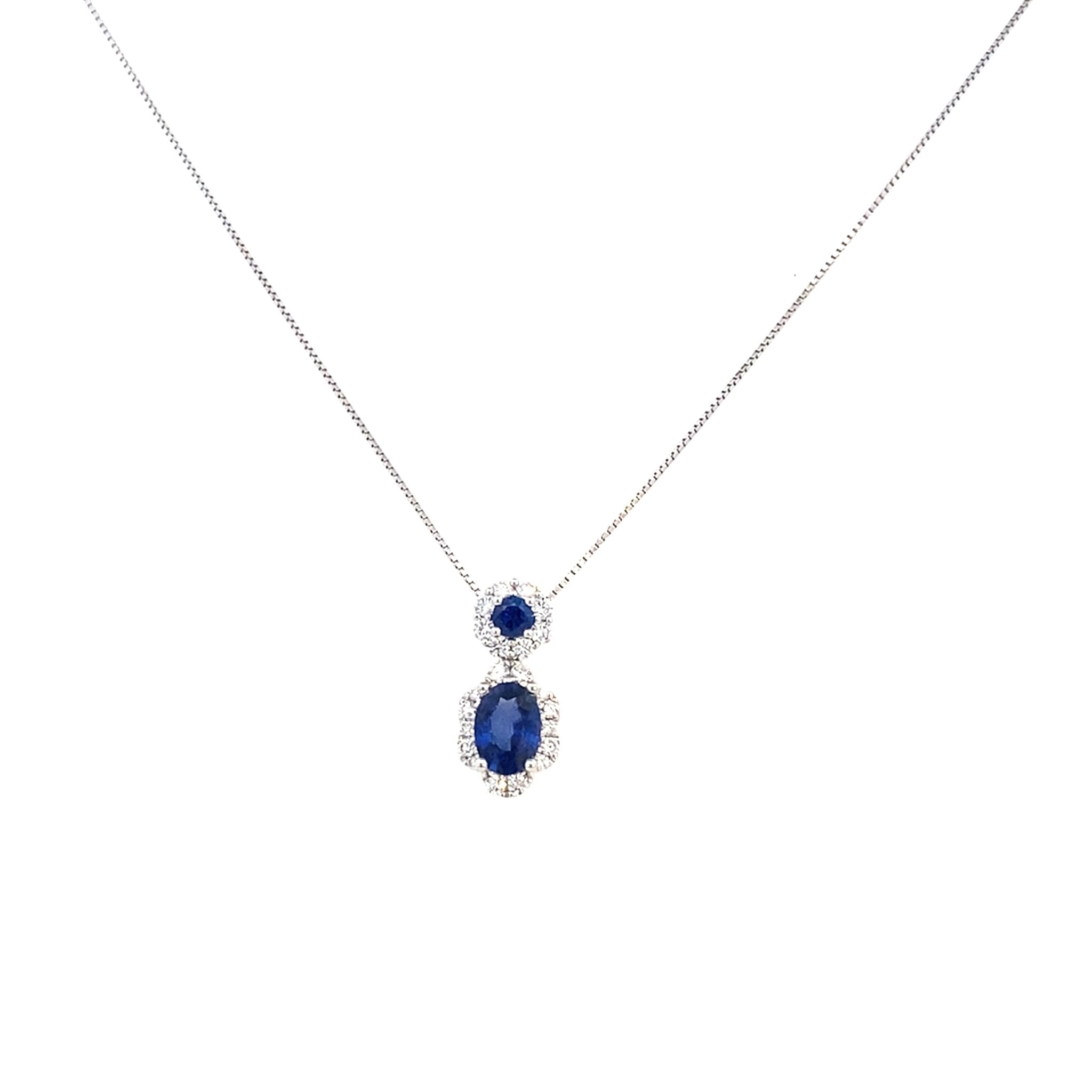 Necklace set with sapphires and diamonds in a double drop 18 - 14kt white gold - Gaines Jewelers