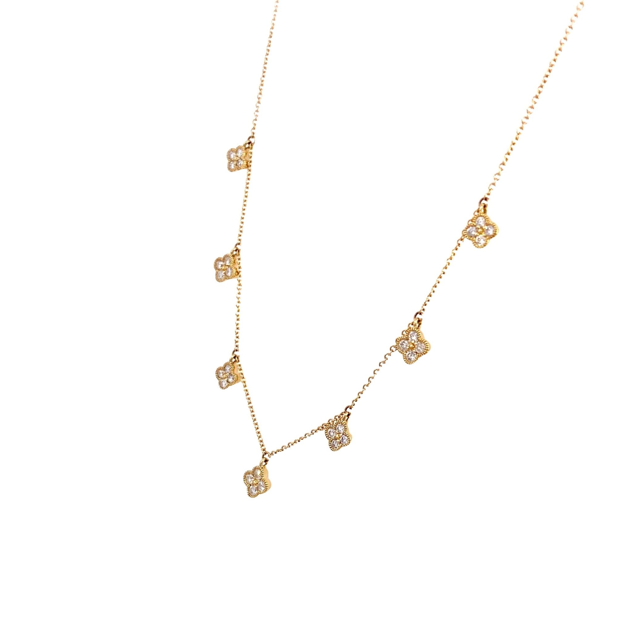 Necklace with 5 diamond clover stations 14kt yellow gold - Gaines Jewelers