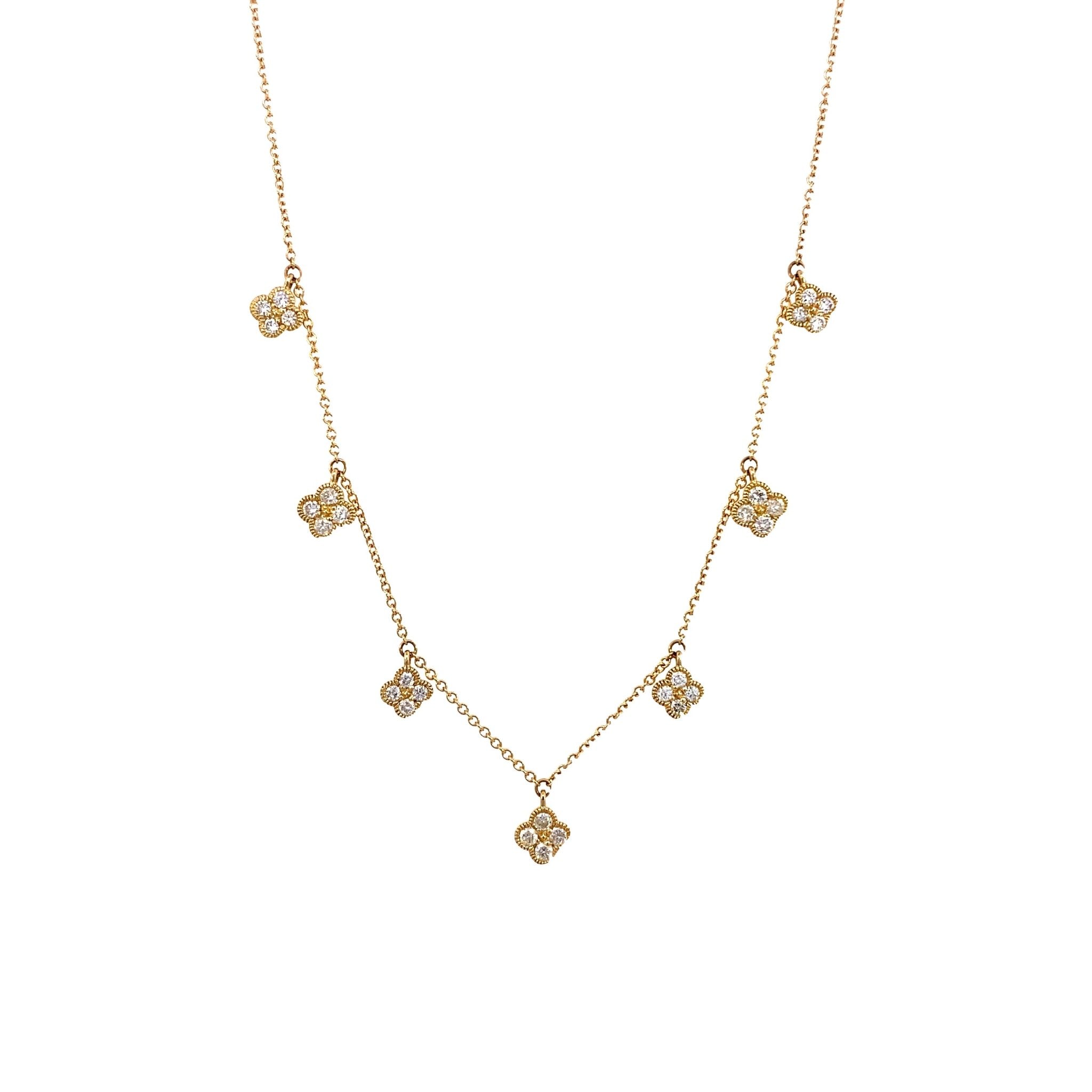 Necklace with 5 diamond clover stations 14kt yellow gold - Gaines Jewelers