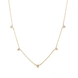 Necklace with 5 diamond stations, triangular shaped 14kt yellow gold - Gaines Jewelers