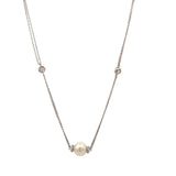 Necklace with a 9.5mm pearl accented with diamond caps & diamond in chain 18kt white gold - mastoloni - Gaines Jewelers
