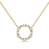 Necklace with a fixed circle of pearls & diamonds on a thin chain 14kt yellow gold - Gaines Jewelers