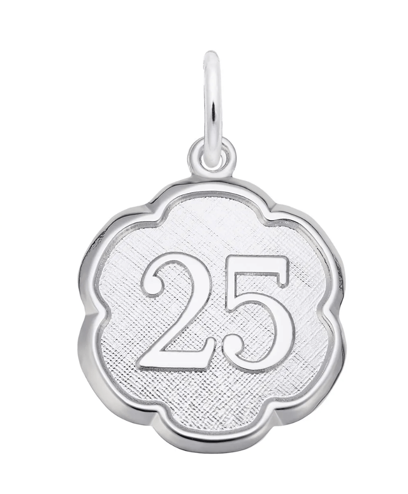 Number 25 Scalloped Disc Charm - Sterling Silver - Rembrandt Charms - Gaines Jewelers