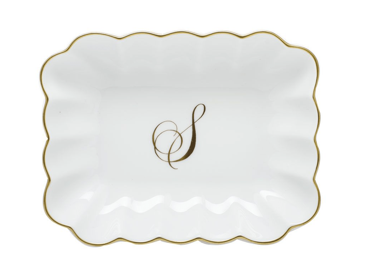 Oblong Dish With Monogram - Herend - Gaines Jewelers