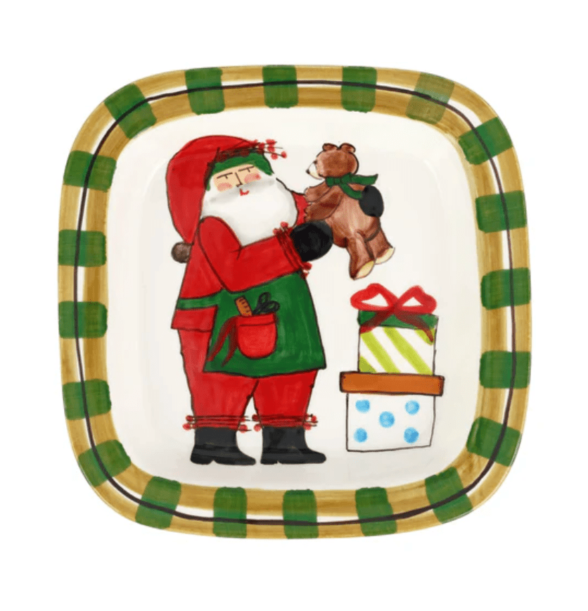 Old St. Nick Small Rimed Square Platter with Teddy Bear - Vietri - Gaines Jewelers