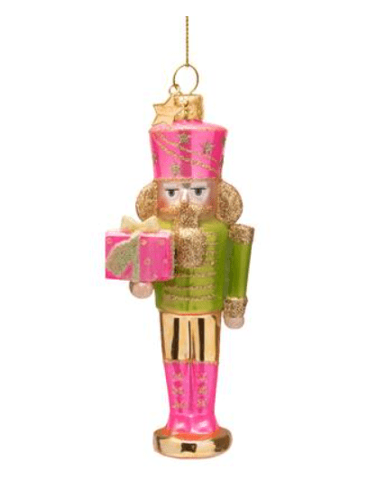 Ornament Glass Pink/Green Nutcracker - Vondels - Gaines Jewelers