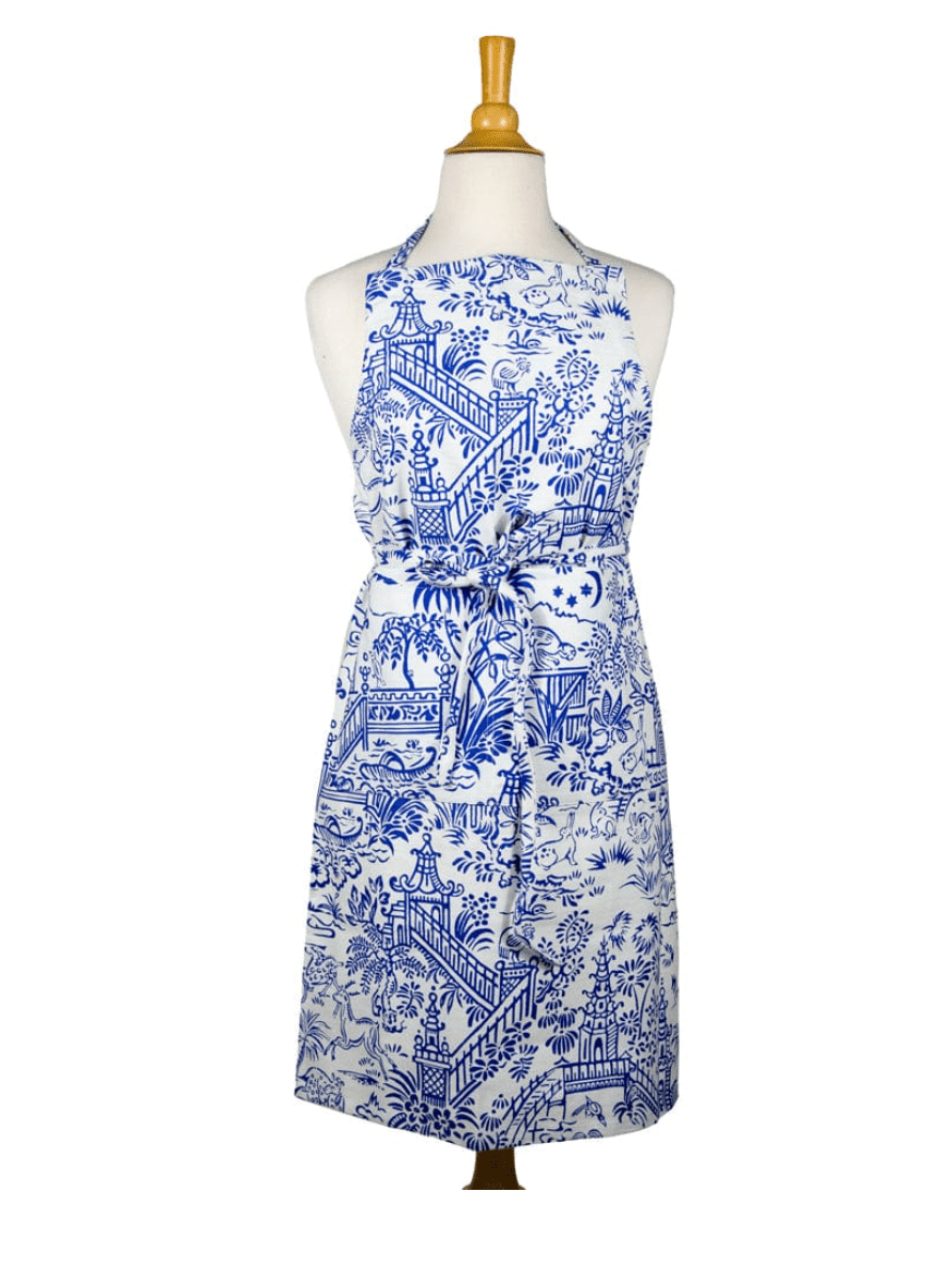 Pagoda Toile Blue & White Apron - Caspari - Gaines Jewelers