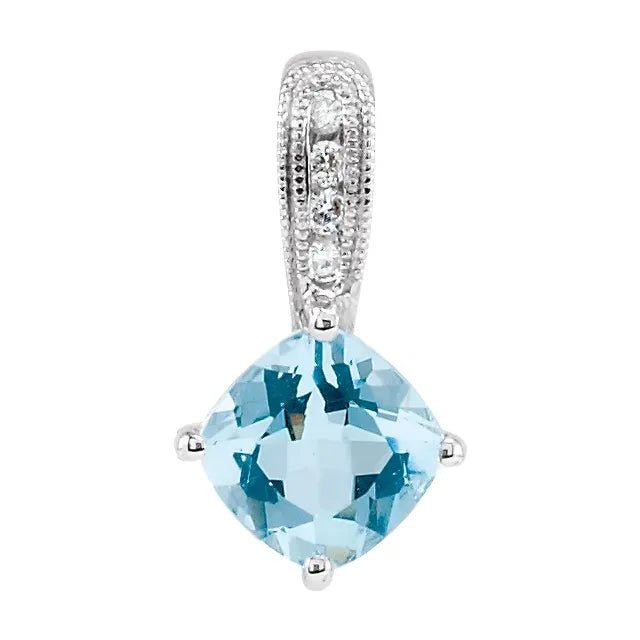 pendant - 14kt white gold cushion aquamarine with 0.03ctw diamond bale - Gaines Jewelers