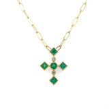 Pendant designed as a cross set with emeralds and diamonds 14kt yellow gold - Gaines Jewelers