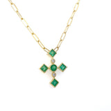 Pendant designed as a cross set with emeralds and diamonds 14kt yellow gold - Gaines Jewelers