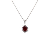Pendant - oval ruby with diamond halo pendant 14kt white gold - Gaines Jewelers