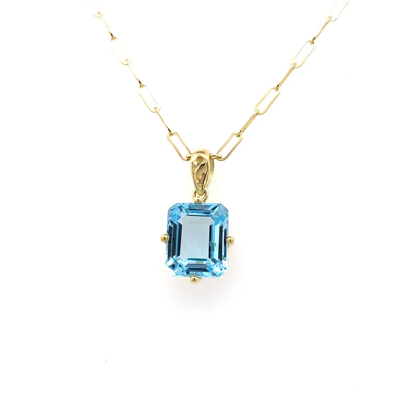 Pendant set with 1 Sky blue topaz on a paperclip chain 14kt yellow gold - Gaines Jewelers
