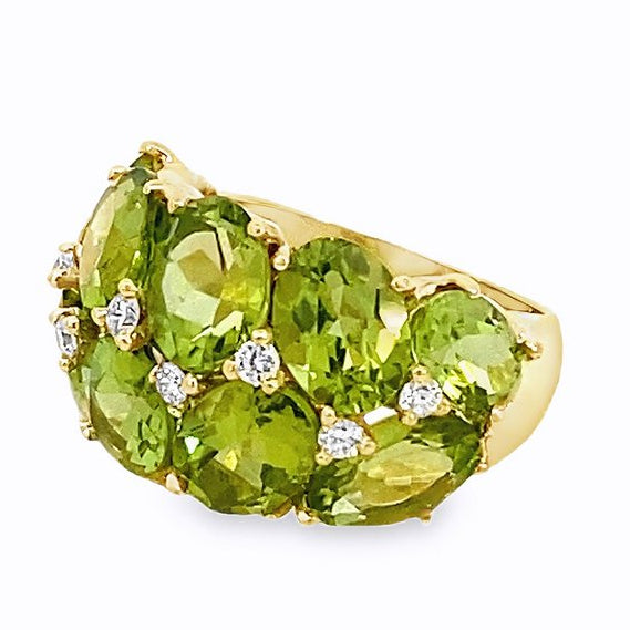 Peridot diamond dome ring 14kt yellow gold - Gaines Jewelers
