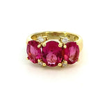 Pink tourmaline ring with 3 stones accented with diamonds in 18kt yellow gold - Gaines Jewelers