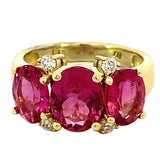 Pink tourmaline ring with 3 stones accented with diamonds in 18kt yellow gold - Gaines Jewelers