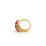 Pink tourmaline ring with 3 stones accented with diamonds in 18kt yellow gold - Gaines Jewelers