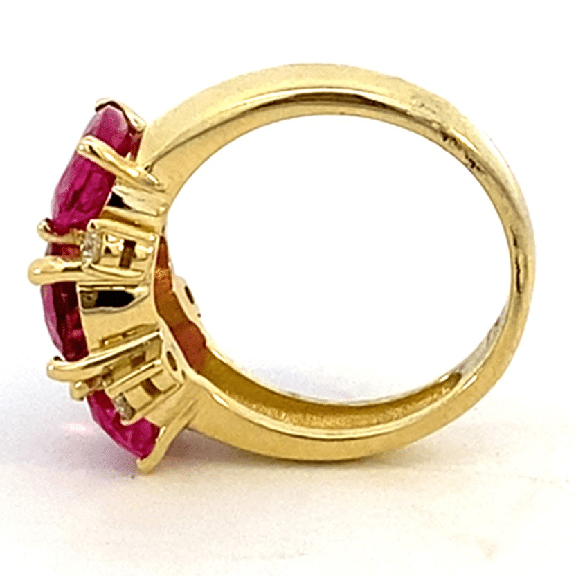 Pink tourmaline ring with 3 stones accented with diamonds in 18kt yellow gold - Gaines Jewelers