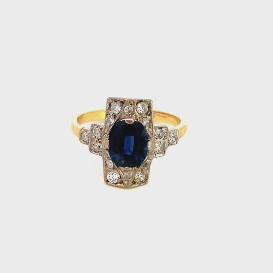 Antique ring sapphire=1.09 diamond halo