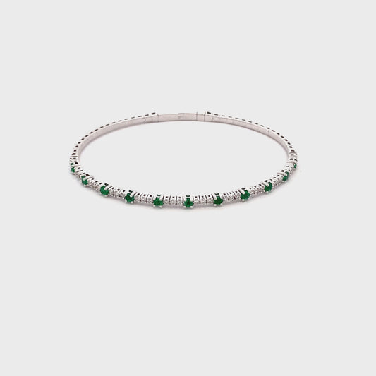 Bracelet emerald & diamond flex bangle 14kt white gold