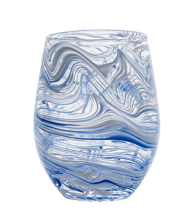 Puro Marbled Stemless Wine Glass - Blue - Juliska - Gaines Jewelers