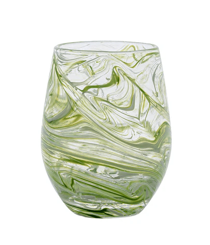 Puro Marbled Stemless Wine Glass - Green - Juliska - Gaines Jewelers
