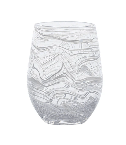 Puro Marbled Stemless Wine Glass - White - Juliska - Gaines Jewelers