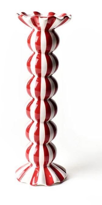 Red Stripe Large Knobbed Candle Holder with Ruffle - Coton Colors - Gaines Jewelers