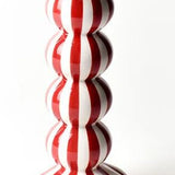 Red Stripe Medium Knobbed Candle Holder with Ruffle - Coton Colors - Gaines Jewelers