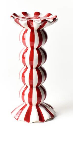 Red Stripe Medium Knobbed Candle Holder with Ruffle - Coton Colors - Gaines Jewelers