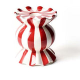 Red Stripe Small Knob Candle Holder with Ruffle - Coton Colors - Gaines Jewelers